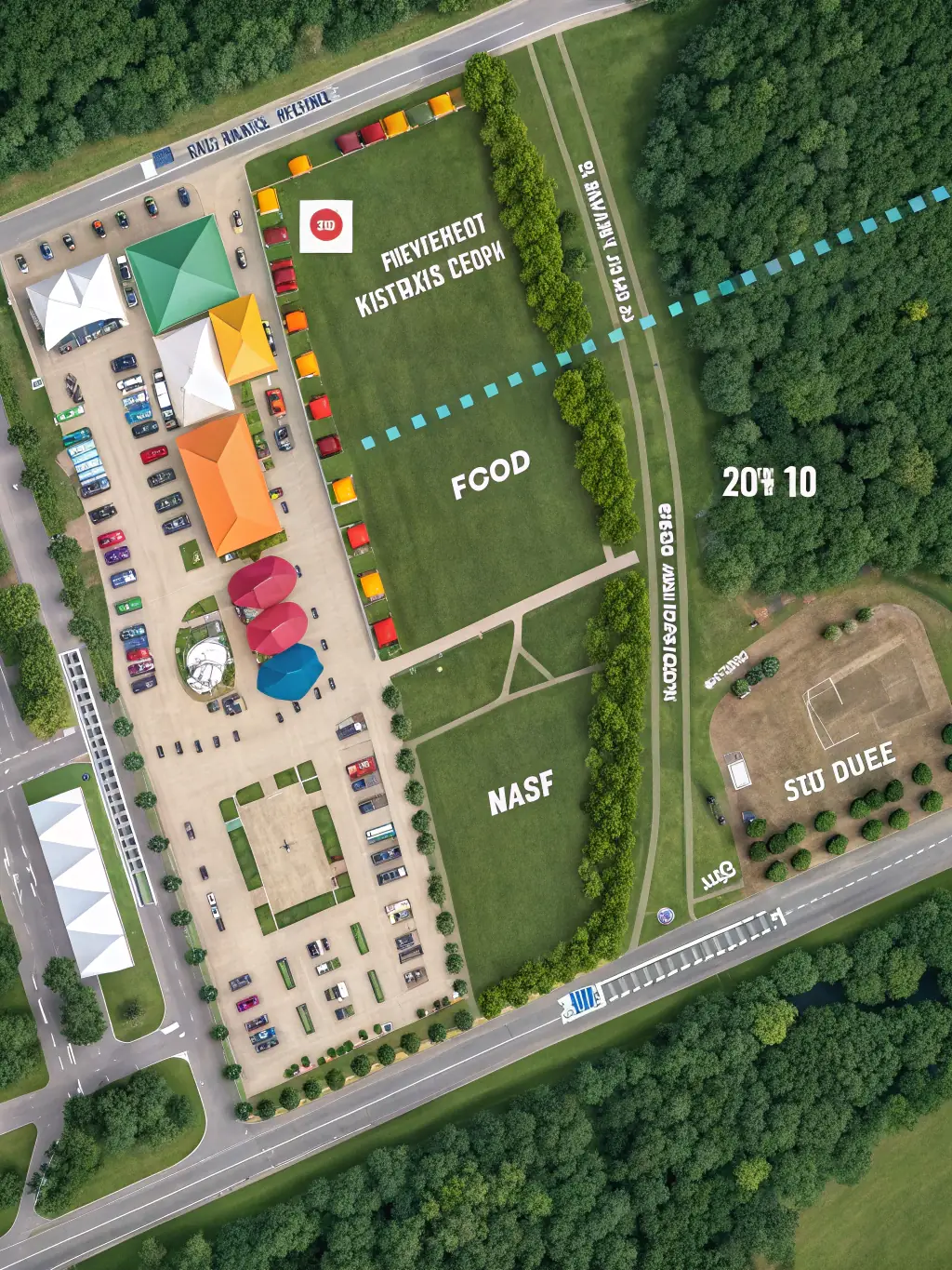 A photograph of a map highlighting key locations within the festival grounds, such as stages, food vendors, and restrooms.